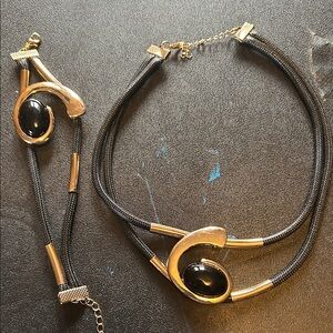 Gold and Black Statement Necklace and Bracelet Set
